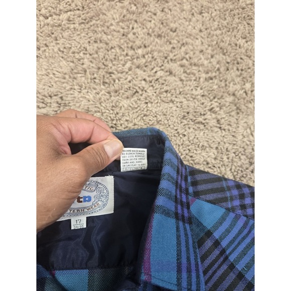 ATB Authentic Western Mens Pearl Snap‎ Long Sleeve Blue Shirt 17 Collar 34/35 - Picture 7 of 10